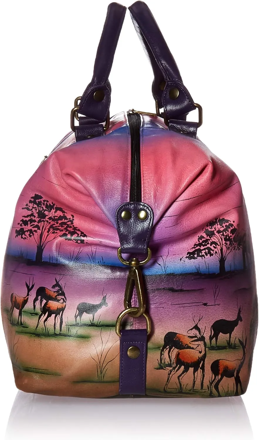 Anna by Anuschka Women's Medium Shoulder Hobo Handpainted Leather Large Travel Tote-Serengeti Sunset