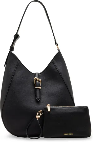 Anne Klein North South Hobo with Sculpted buckle detailing and pouch