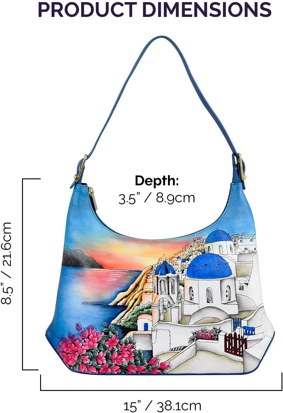 Anuschka Women’s Original Genuine Leather Hand-Painted Slim Shoulder Hobo - Leather Handbag with Zip Entry, Multiple Pockets