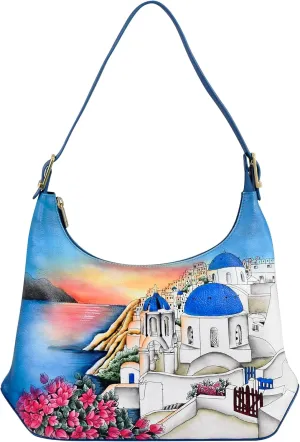 Anuschka Women’s Original Genuine Leather Hand-Painted Slim Shoulder Hobo - Leather Handbag with Zip Entry, Multiple Pockets
