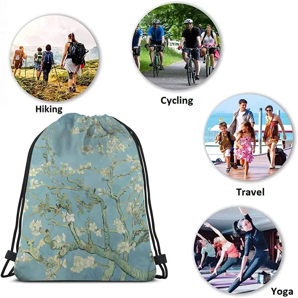 Apricot Blossom Drawstring Bags Backpack Bag Van Gogh Blooming Flowers Spring Branch Romantic Style Elegant Painting Sport Gym Sack Drawstring Bag String Bag Yoga Bag for Men Women