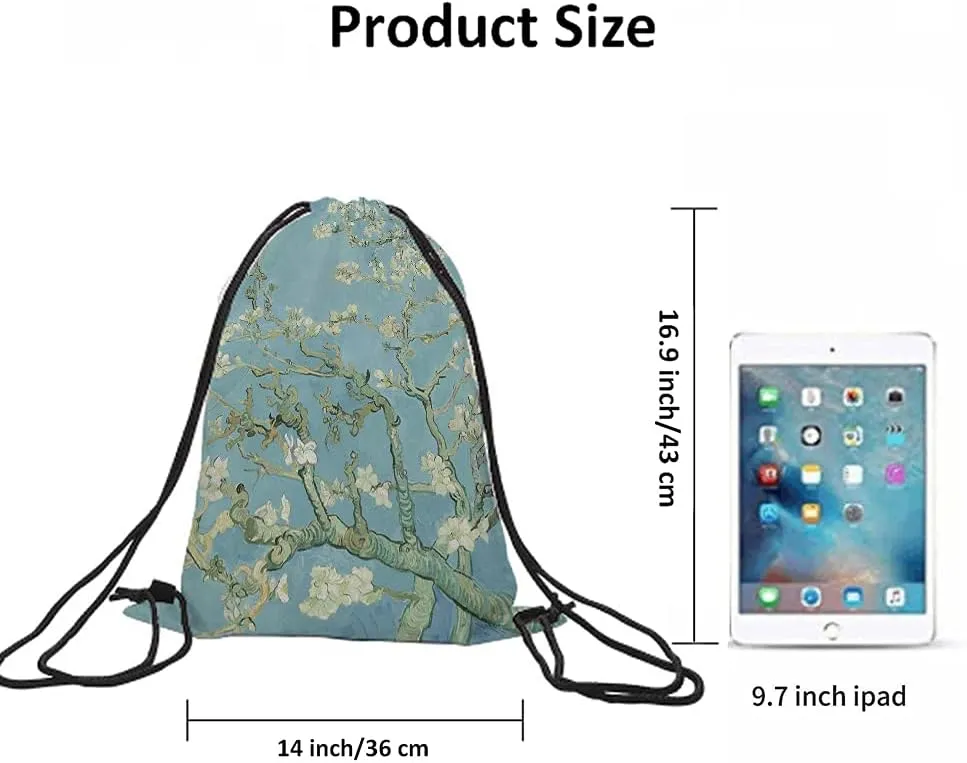 Apricot Blossom Drawstring Bags Backpack Bag Van Gogh Blooming Flowers Spring Branch Romantic Style Elegant Painting Sport Gym Sack Drawstring Bag String Bag Yoga Bag for Men Women