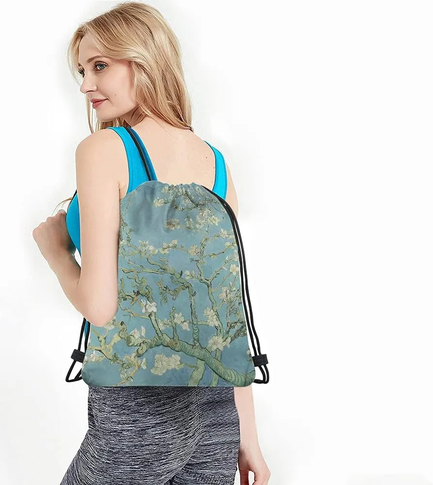 Apricot Blossom Drawstring Bags Backpack Bag Van Gogh Blooming Flowers Spring Branch Romantic Style Elegant Painting Sport Gym Sack Drawstring Bag String Bag Yoga Bag for Men Women