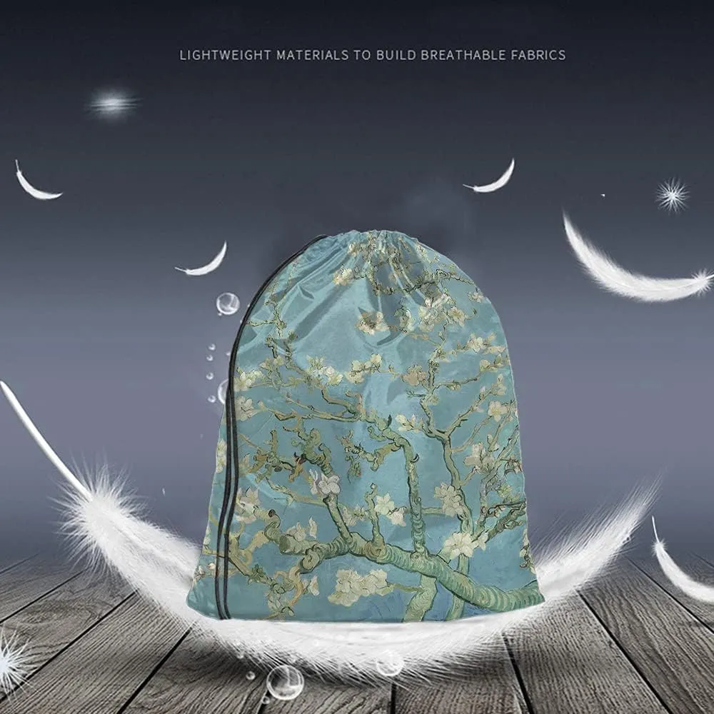 Apricot Blossom Drawstring Bags Backpack Bag Van Gogh Blooming Flowers Spring Branch Romantic Style Elegant Painting Sport Gym Sack Drawstring Bag String Bag Yoga Bag for Men Women