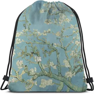 Apricot Blossom Drawstring Bags Backpack Bag Van Gogh Blooming Flowers Spring Branch Romantic Style Elegant Painting Sport Gym Sack Drawstring Bag String Bag Yoga Bag for Men Women
