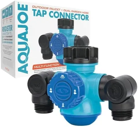 Aqua Joe SJI-MFGA2 Multi-Function Outdoor Faucet and Dual Garden Hose Tap Connecter