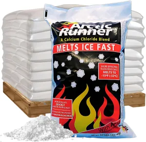 Arctic Runner Calcium Chloride Ice Melt- [Pallet of Ice Melt] 50 lb Bags- Pet, Concrete, Plant Friendly - Commercial Grade [Bulk Road Salt] w/Corrosion Inhibitor - Melts to -15°F Pallet of (49 Bags)