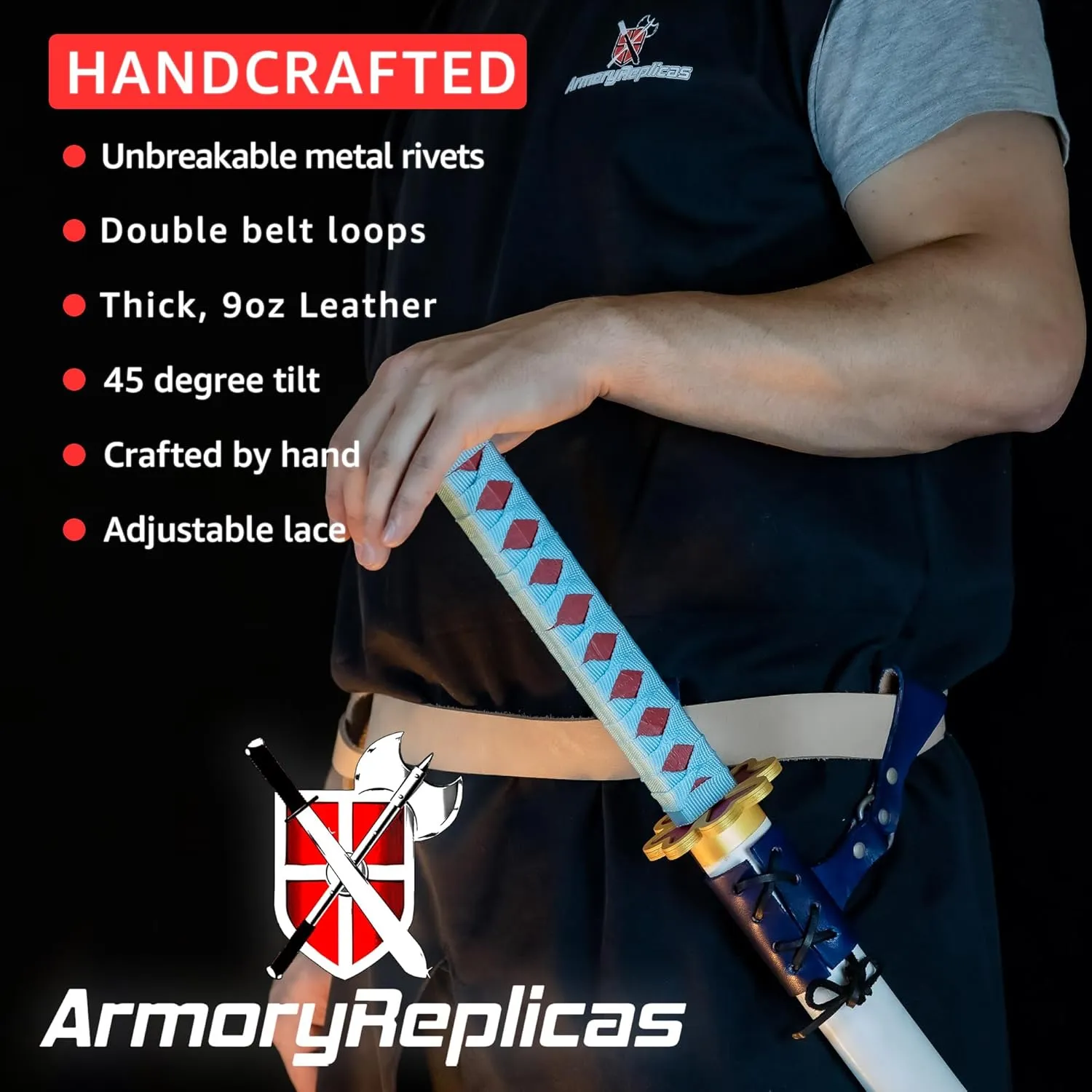 Armory Replicas™ - Premium Leather Sword Holster - Medieval Inspired Handcreafted Costume LARP Weapon Frog Accessory