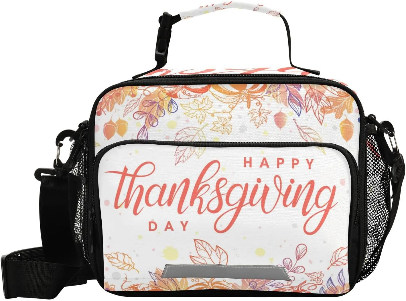 Aslsiy Lunch Bag for Women Happy Thanksgiving Day Insulated Lunch Box Autumn Harvest Handbag with Adjustable Shoulder Strap for Office Picnic Travel