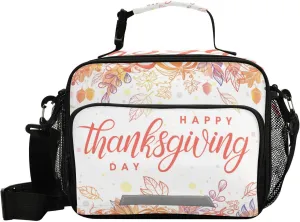 Aslsiy Lunch Bag for Women Happy Thanksgiving Day Insulated Lunch Box Autumn Harvest Handbag with Adjustable Shoulder Strap for Office Picnic Travel