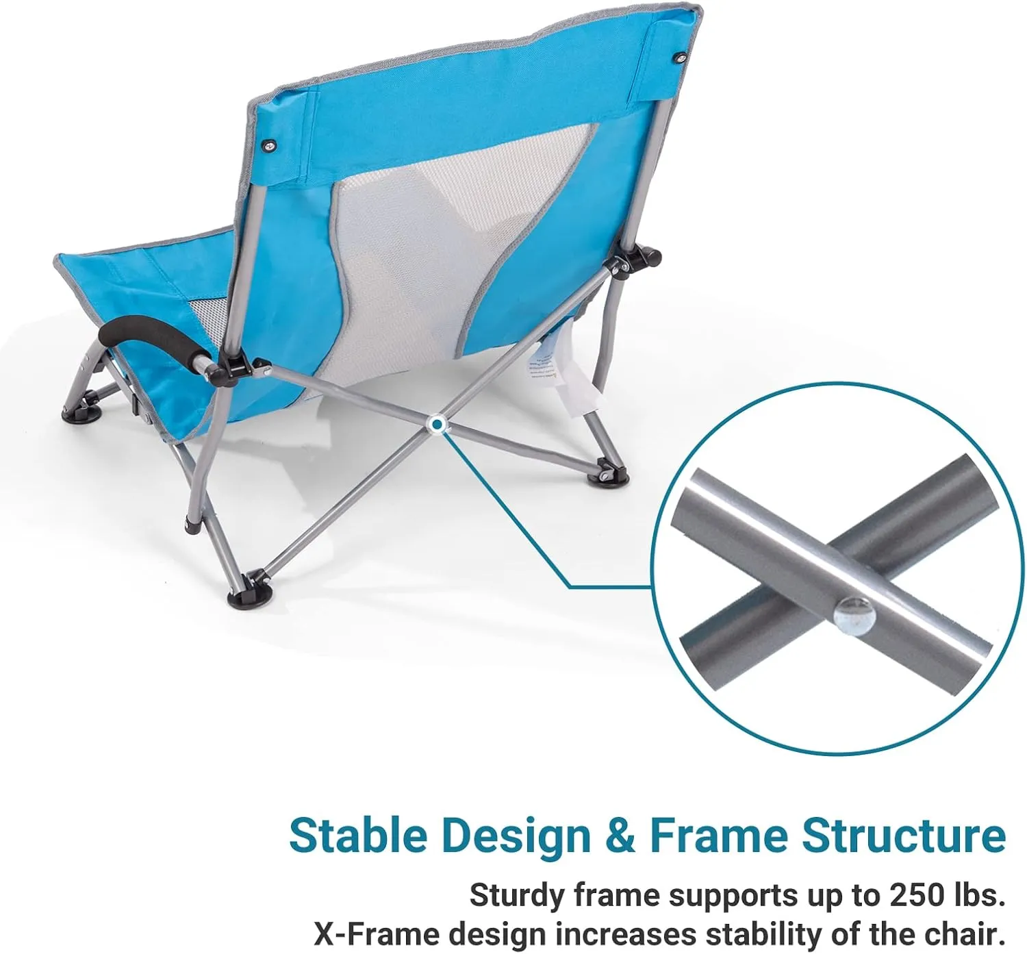 AsterOutdoor Low Sling Beach Chair Folding Lightweight Mesh Back Sand Chair for Camping Outdoor Lawn, Carry Bag Included, Supports 250lbs