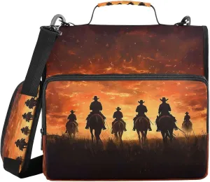 ATTX Sunset Cowboys Zipper Binder with Adjustable Padded Strap - 3 Ring 500 Sheet Capacity Binder Bag with Multi-Pocket Organizer, Fits 12 Inch Laptop#64