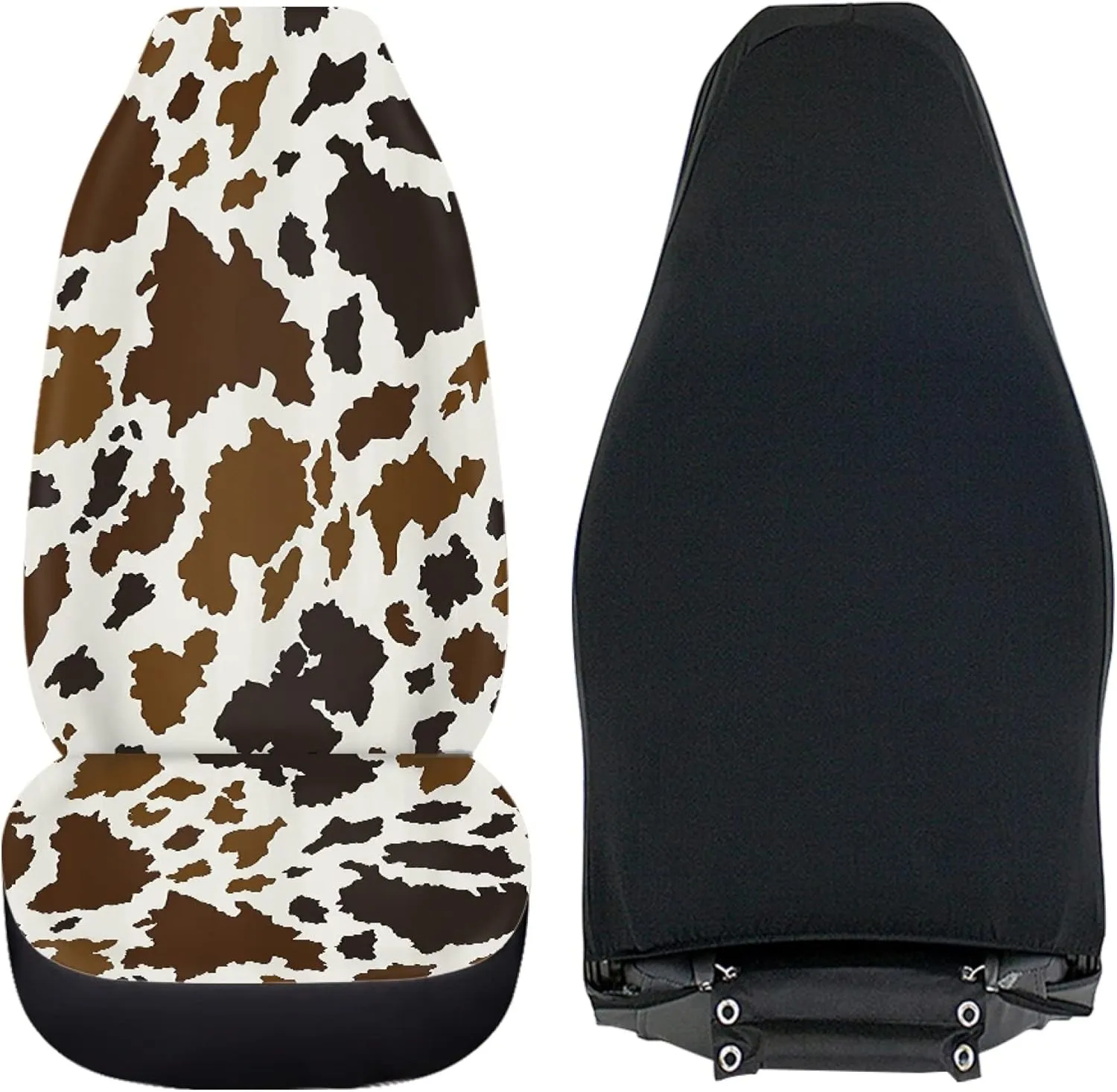 Auto Seat Covers, Brown Cowhide Design Car Accessories for Interior Decor, Front Seat Covers Full Set, Universal Fit Most Cars Women Men