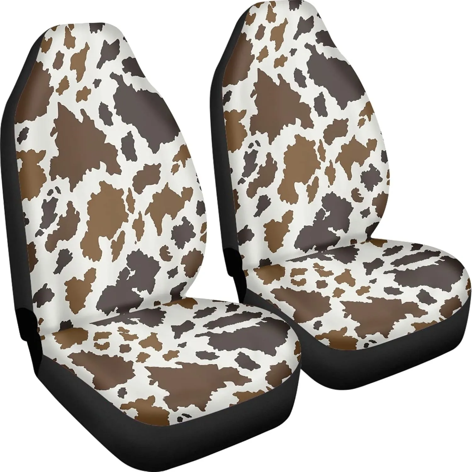 Auto Seat Covers, Brown Cowhide Design Car Accessories for Interior Decor, Front Seat Covers Full Set, Universal Fit Most Cars Women Men