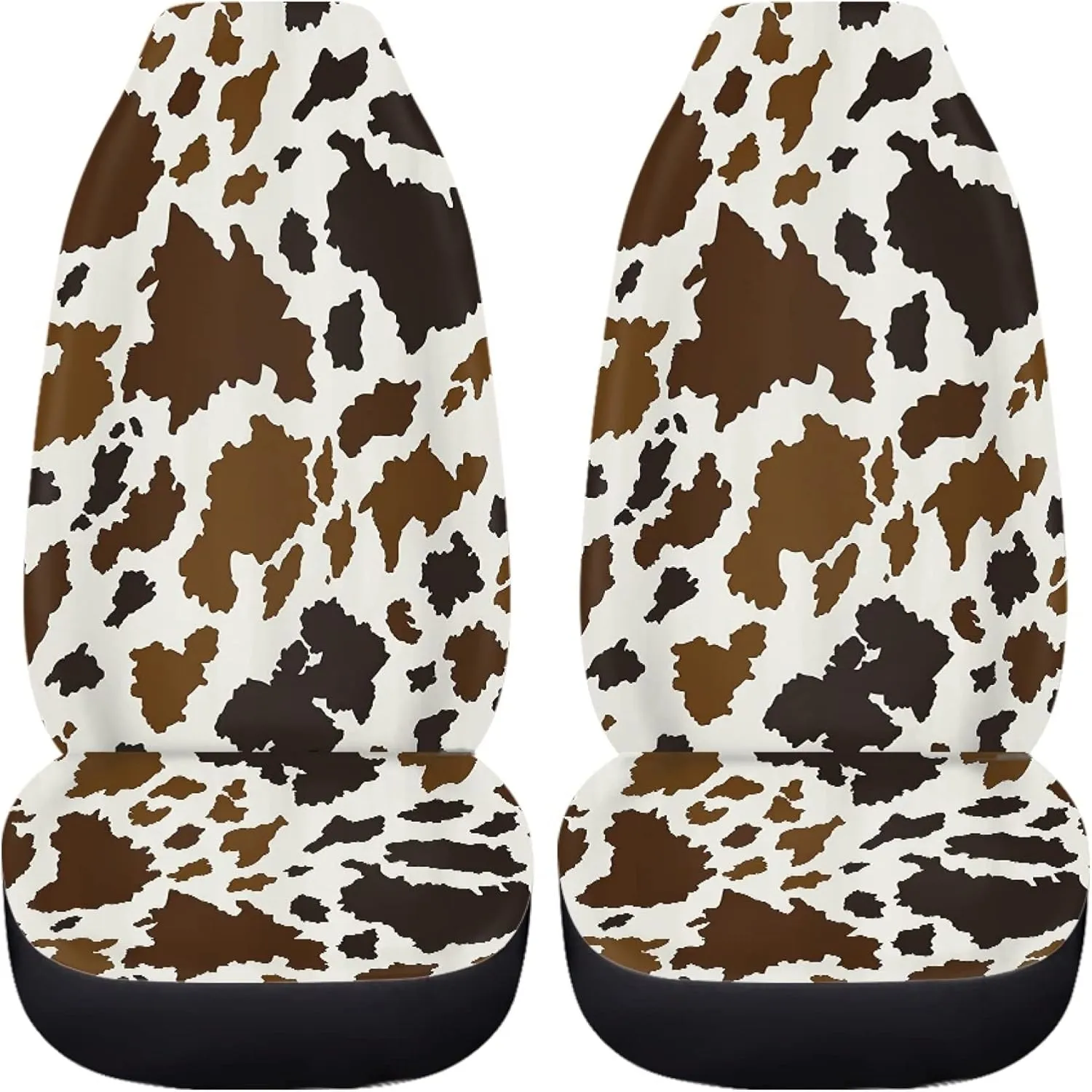 Auto Seat Covers, Brown Cowhide Design Car Accessories for Interior Decor, Front Seat Covers Full Set, Universal Fit Most Cars Women Men