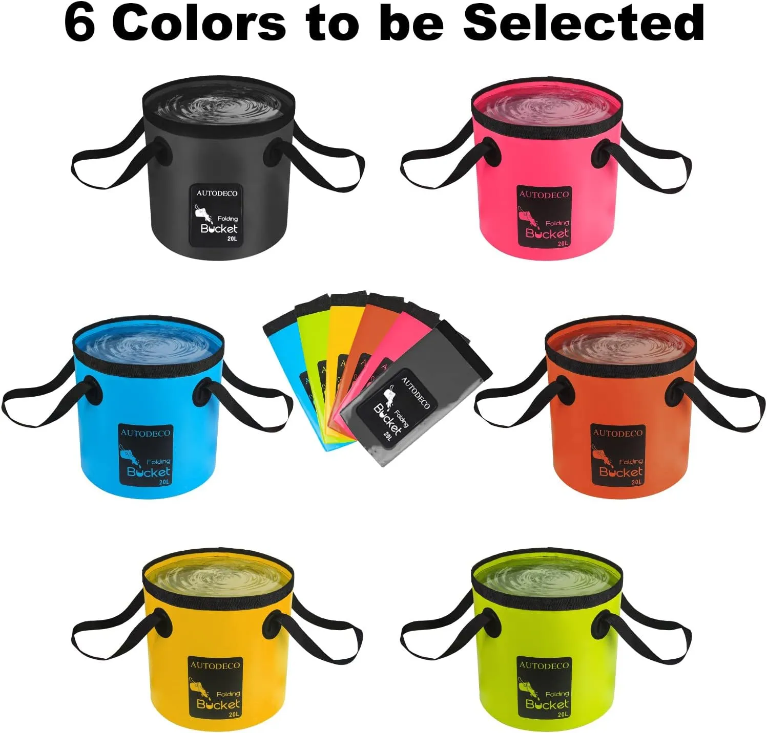 AUTODECO 2 Pack Collapsible Bucket 5 Gallon Container Folding Water Bucket Portable Wash Basin for Outdoor Travelling Camping Fishing Gardening Car Washing 20L