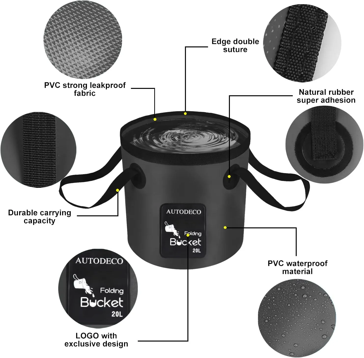 AUTODECO 2 Pack Collapsible Bucket 5 Gallon Container Folding Water Bucket Portable Wash Basin for Outdoor Travelling Camping Fishing Gardening Car Washing 20L