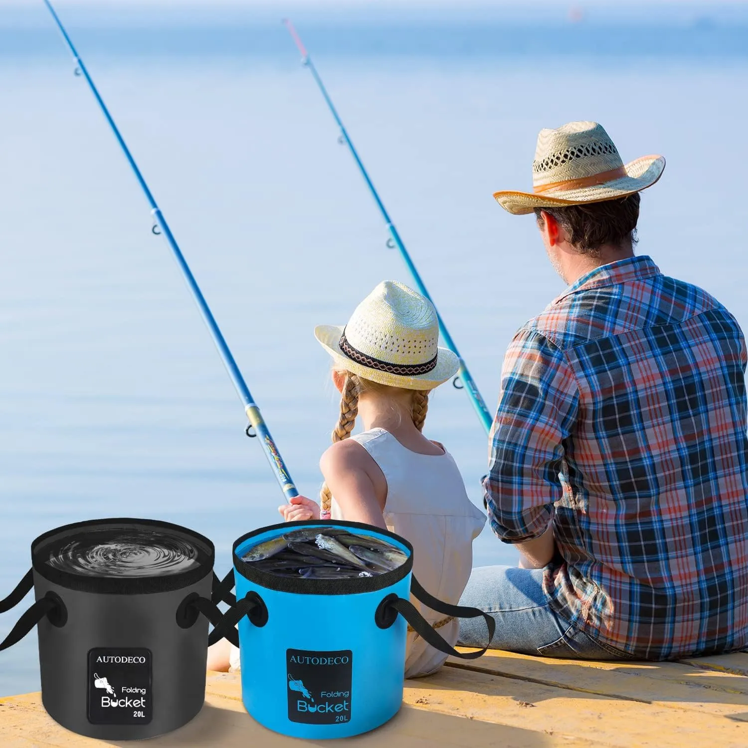AUTODECO 2 Pack Collapsible Bucket 5 Gallon Container Folding Water Bucket Portable Wash Basin for Outdoor Travelling Camping Fishing Gardening Car Washing 20L