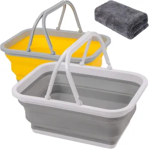 AUTODECO Collapsible Sink with Handle Towel, 2.37 Gal / 9L Foldable Wash Basin for Washing Dishes, Camping, Hiking and Home