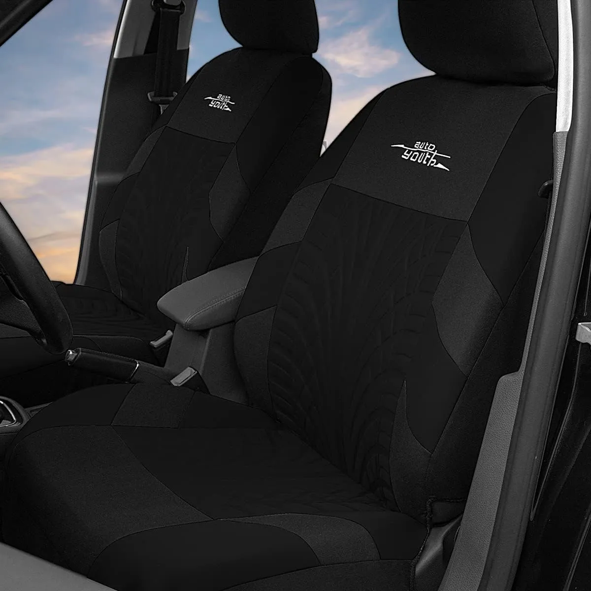 AUTOYOUTH Car Seat Covers for Front Seats, Breathable and Washable Bucket Seat Covers for Cars, Truck, SUV, Vans Airbag Compatible Automotive Interior Covers, Black…