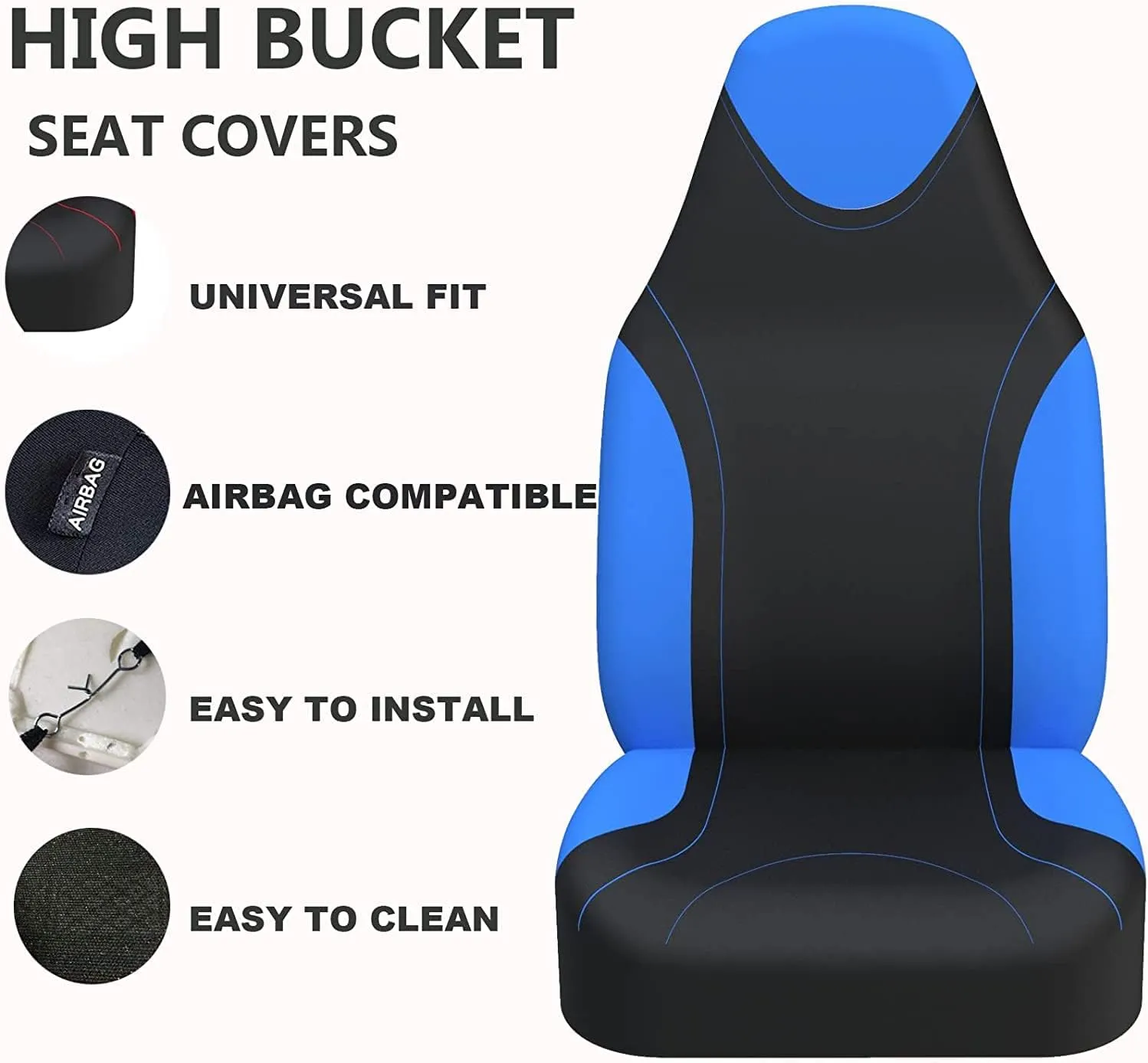 AUTOYOUTH High Back Bucket Seat Covers Front Seats Only Universal Fit Airbag Compatible Fit for Vehicles, Auto, Suvs, Trucks, Sedans, Vans, Cars, Set of 2, Blue