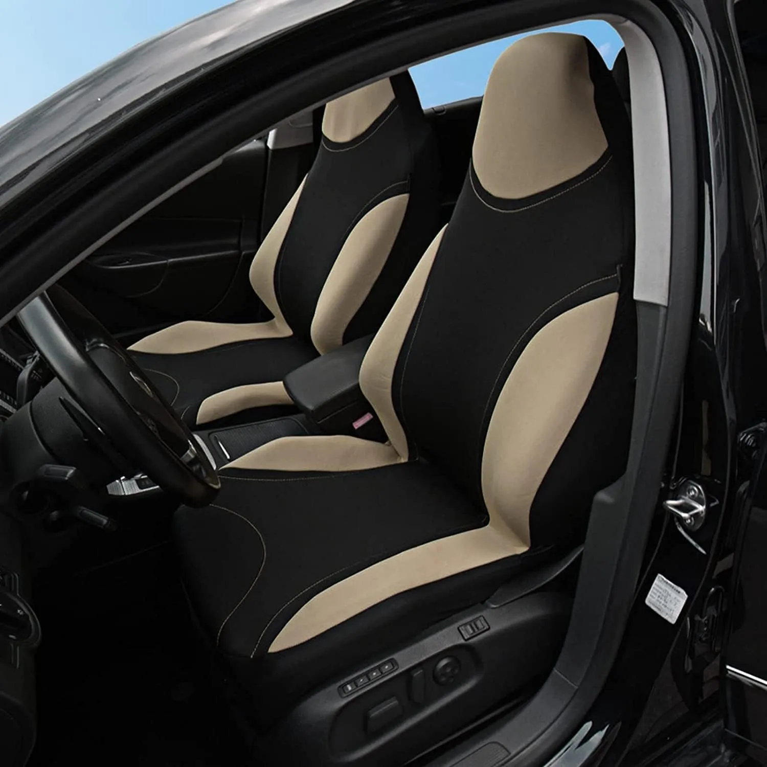 AUTOYOUTH High Back Bucket Seat Covers Universal Fit Car Seat Cover for Front Only Airbag Compatible Fit for Vehicles, Auto, Suvs, Trucks, Sedans, Vans, Cars,Set of 2, Beige