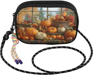 Autumn Harvest Pumpkins Table Crossbody Bags for Women Cell Phone Purses Women's Shoulder Handbags Wallet Purse with Adjustable Strap