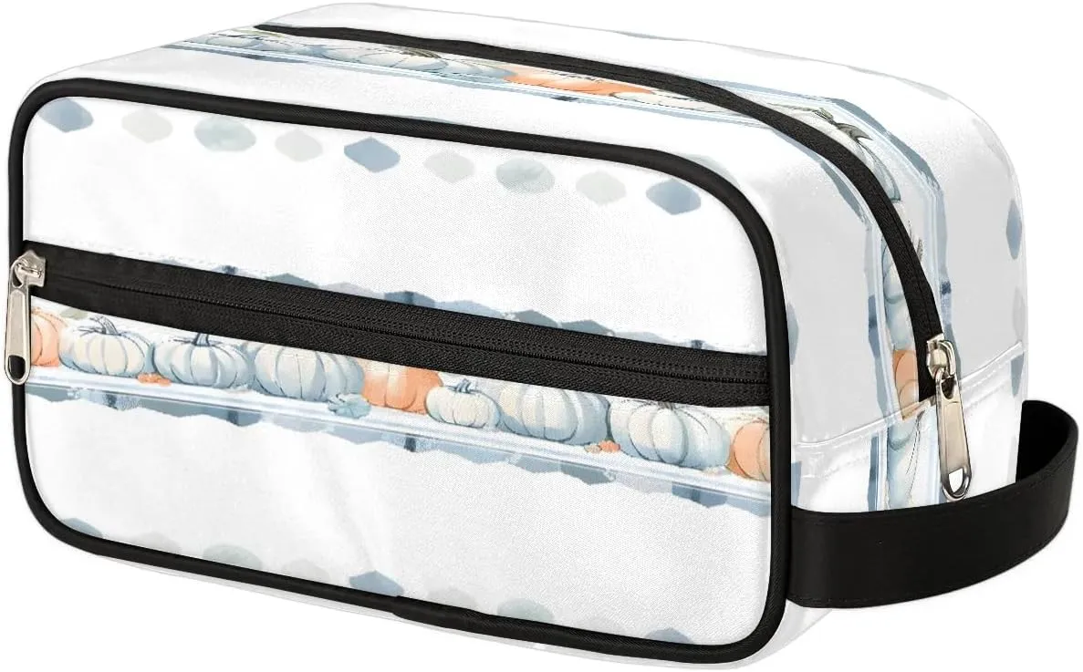 Autumn Harvest White Pumpkin Travel Toiletry Bag for Women Men Waterproof Cosmetic Makeup Bag Shaving Bag Storage Bags with Handle for Toiletries and Shaving Accessories