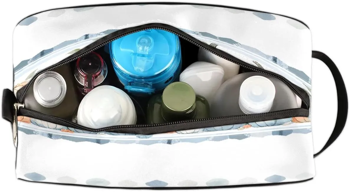 Autumn Harvest White Pumpkin Travel Toiletry Bag for Women Men Waterproof Cosmetic Makeup Bag Shaving Bag Storage Bags with Handle for Toiletries and Shaving Accessories