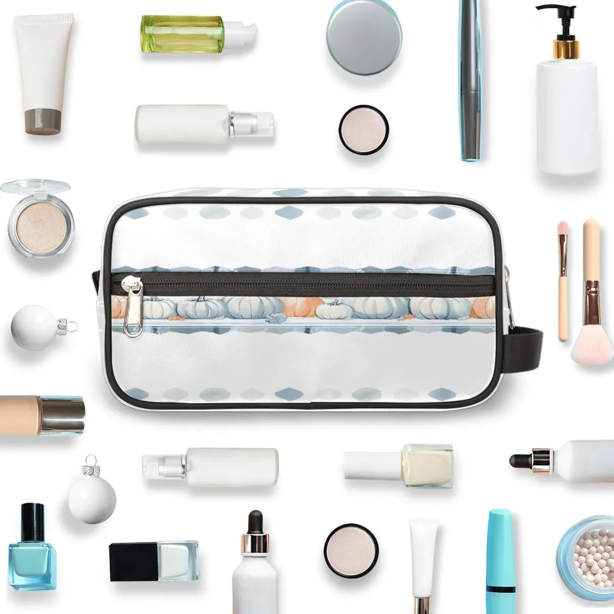 Autumn Harvest White Pumpkin Travel Toiletry Bag for Women Men Waterproof Cosmetic Makeup Bag Shaving Bag Storage Bags with Handle for Toiletries and Shaving Accessories
