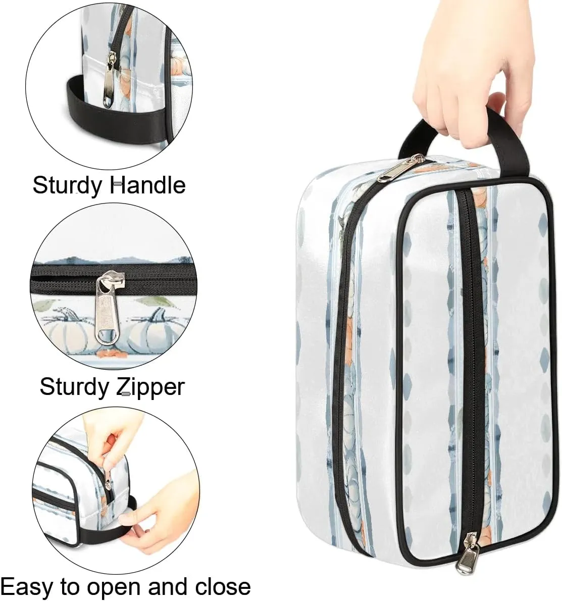 Autumn Harvest White Pumpkin Travel Toiletry Bag for Women Men Waterproof Cosmetic Makeup Bag Shaving Bag Storage Bags with Handle for Toiletries and Shaving Accessories