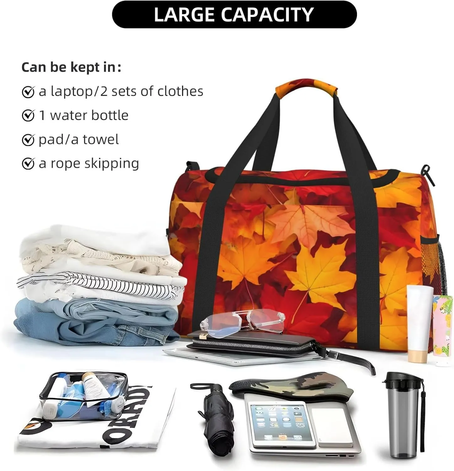 Autumn Leaves Fall Maple Travel Weekender Overnight Bags Foldable Hand Travel Bag Sport Gym Duffel Bag For Men Women