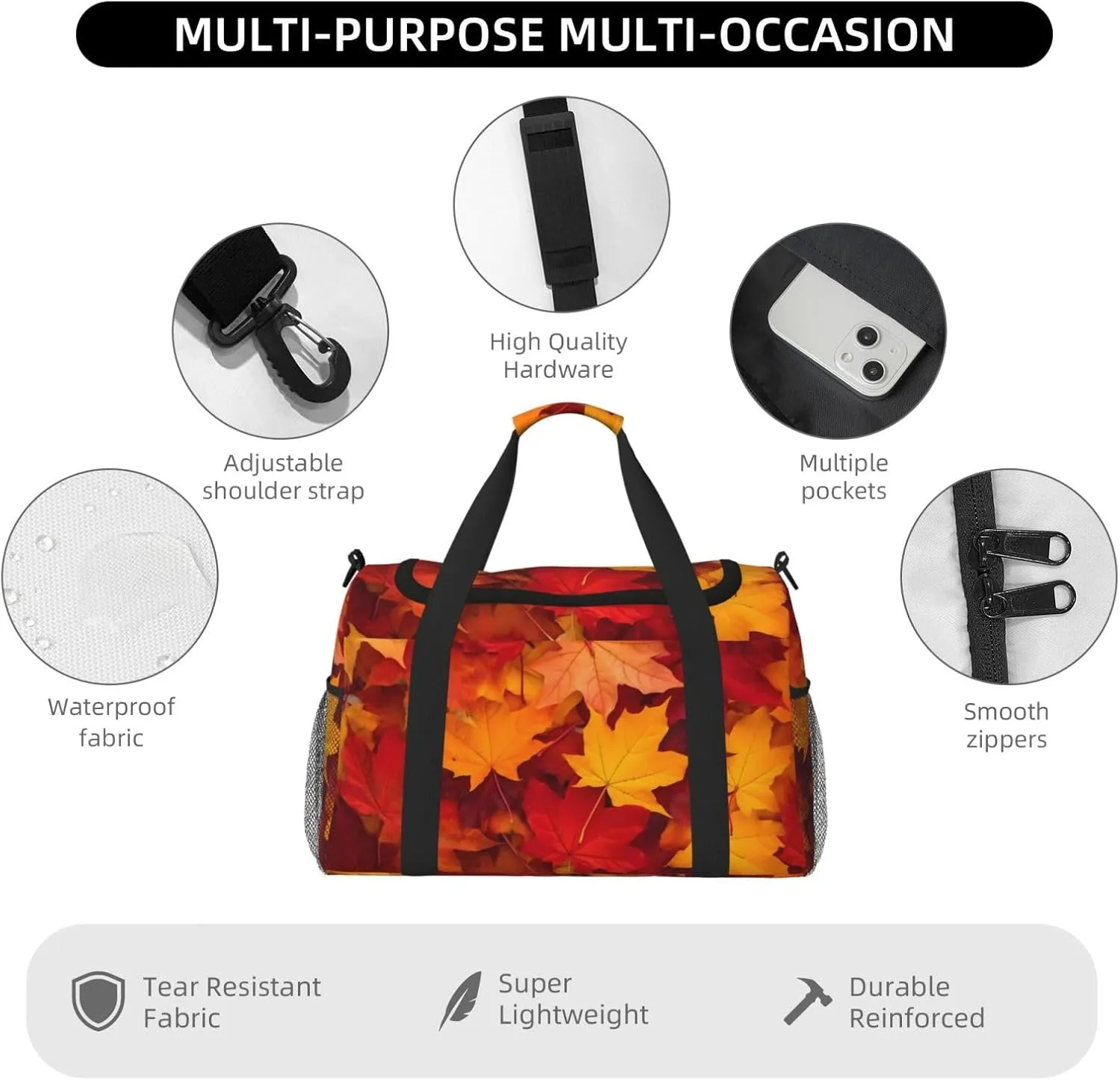 Autumn Leaves Fall Maple Travel Weekender Overnight Bags Foldable Hand Travel Bag Sport Gym Duffel Bag For Men Women