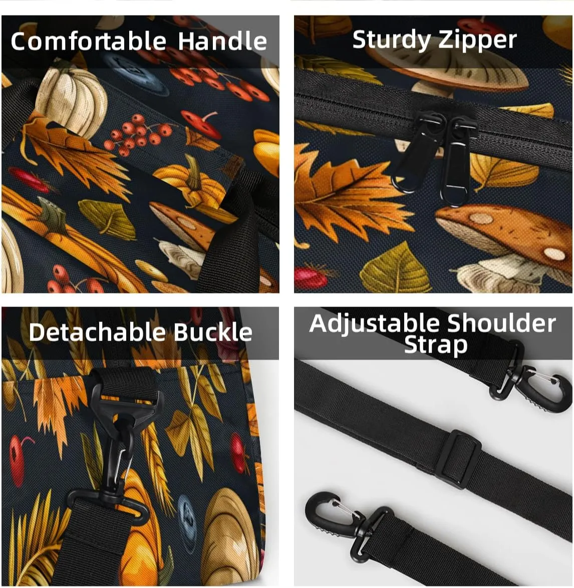 Autumns Thanksgiving Mini Gym Bag 18 inch for Women Men Waterproof Custom Fall Leaves Pumpkin Travel Duffel Bag Carry On Overnight Tote Nurse Bag for Work Fitness Hiking