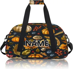 Autumns Thanksgiving Mini Gym Bag 18 inch for Women Men Waterproof Custom Fall Leaves Pumpkin Travel Duffel Bag Carry On Overnight Tote Nurse Bag for Work Fitness Hiking