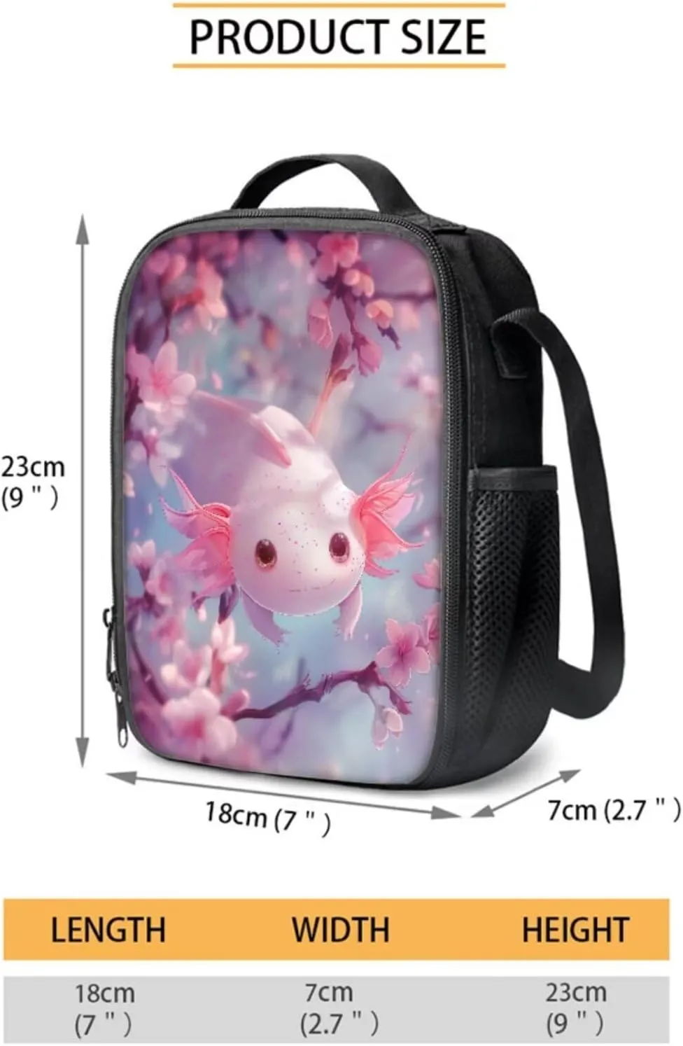 Axolotl Bookbag Set for Preschool Girls School Backpack with Lunchbox Pencil Case 6-8 Kids Cute Large School Bags Cherry Blossom Student Hiking Camping Backpacks Daypack