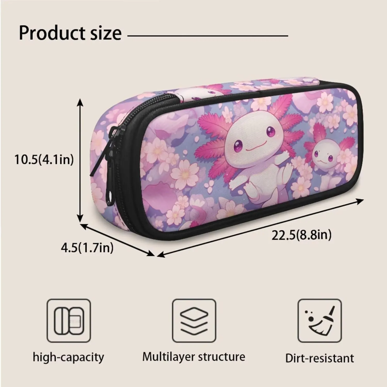 Axolotl Girls 3 PCS Backpack 4-6 Years Old Kawaii Pink School Bag for Preschool Girls 2nd Grade Cherry Blossom Teens Bookbag with Lunch Box