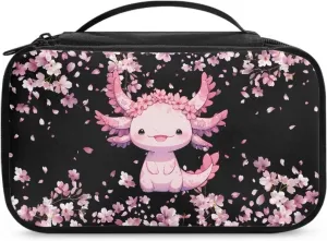Axolotl Makeup Bag for Girls Cherry Blossom Cosmetic Bags for Women Travel Make Up Cases Organizers and Storage Portable Travel Toiletry Bag for Women Large Capacity Skincare Bag