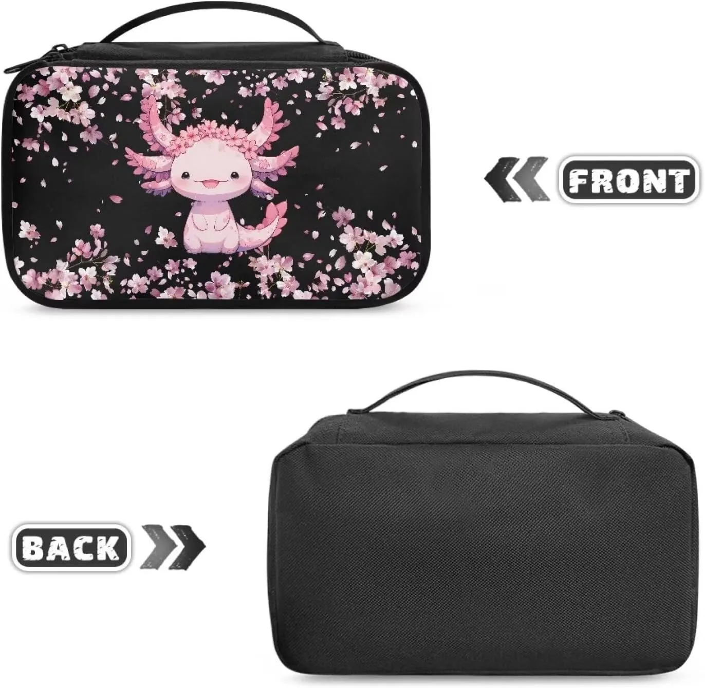 Axolotl Makeup Bag for Girls Cherry Blossom Cosmetic Bags for Women Travel Make Up Cases Organizers and Storage Portable Travel Toiletry Bag for Women Large Capacity Skincare Bag