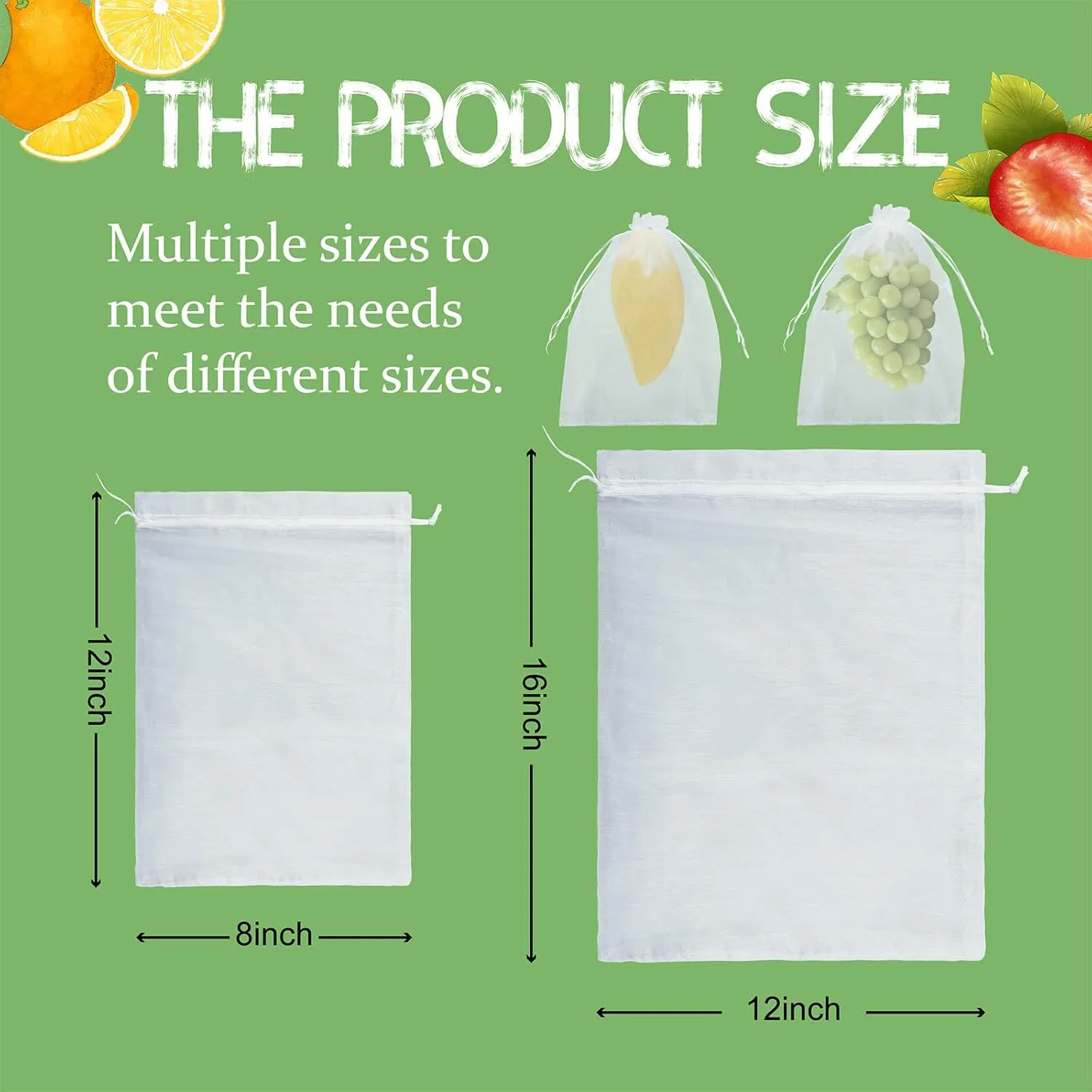 AYWEDIY (36PCS) 12X16 inches Fruit and Vegetable Protective Drawstring Bag Fine Screening, Fruit Barrier Netting Bag Fruits Far Away from Pest and Birds (12X16 inches), White