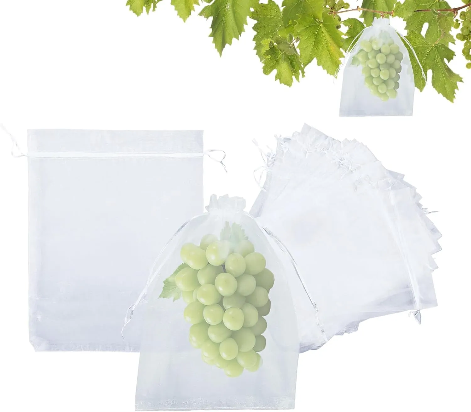 AYWEDIY (36PCS) 12X16 inches Fruit and Vegetable Protective Drawstring Bag Fine Screening, Fruit Barrier Netting Bag Fruits Far Away from Pest and Birds (12X16 inches), White