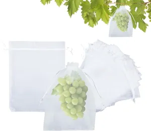 AYWEDIY (36PCS) 12X16 inches Fruit and Vegetable Protective Drawstring Bag Fine Screening, Fruit Barrier Netting Bag Fruits Far Away from Pest and Birds (12X16 inches), White