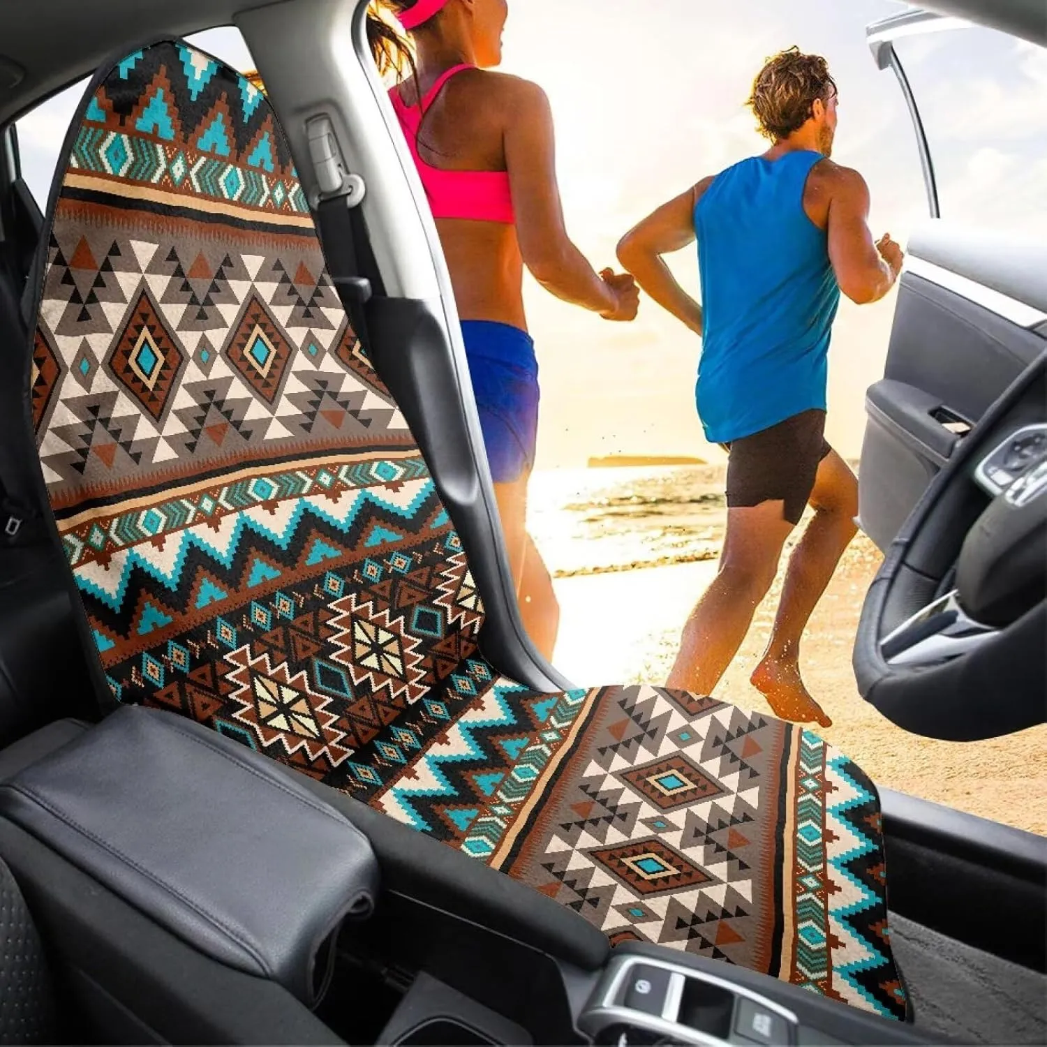 Aztec Car Seat Cover Front Seats Only Universal Fit Most Cars Anti-Slip Back Fabric Waterproof Bucket Towel Seat Covers for Trucks SUV Jeep