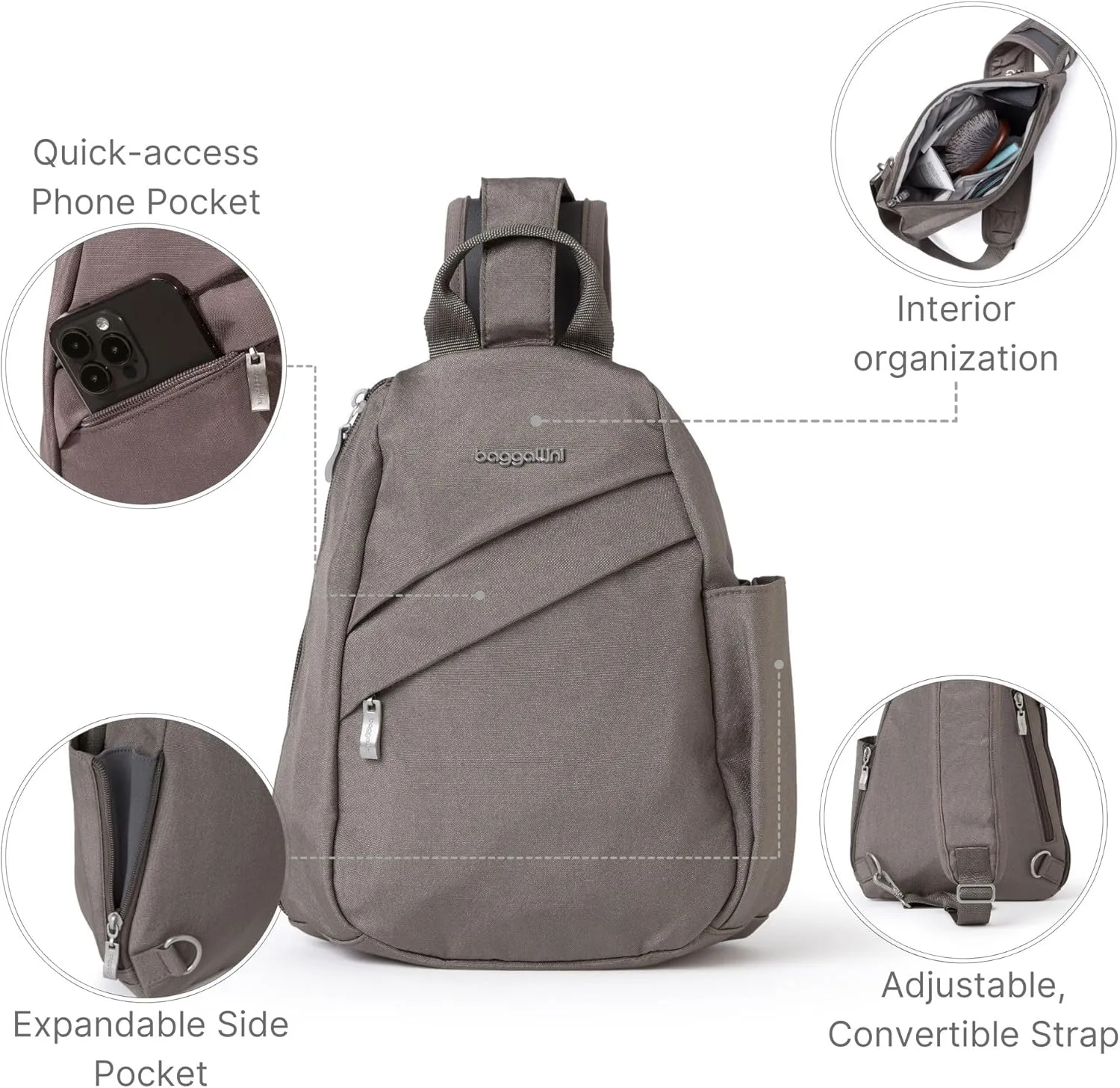 Baggallini Medium Sling Backpack - Lightweight Sling Bag with Convertible Adjustable Shoulder Strap