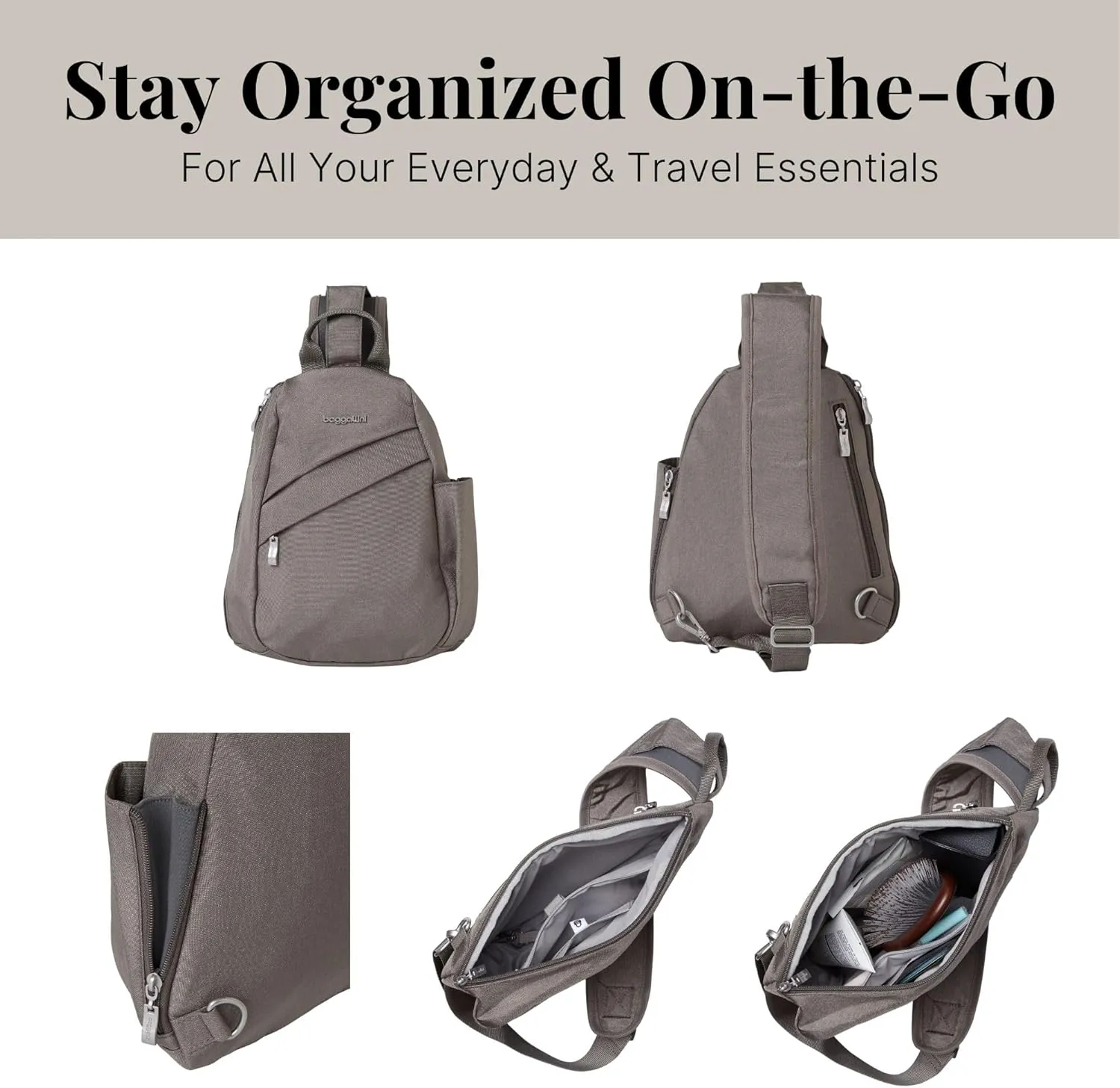 Baggallini Medium Sling Backpack - Lightweight Sling Bag with Convertible Adjustable Shoulder Strap