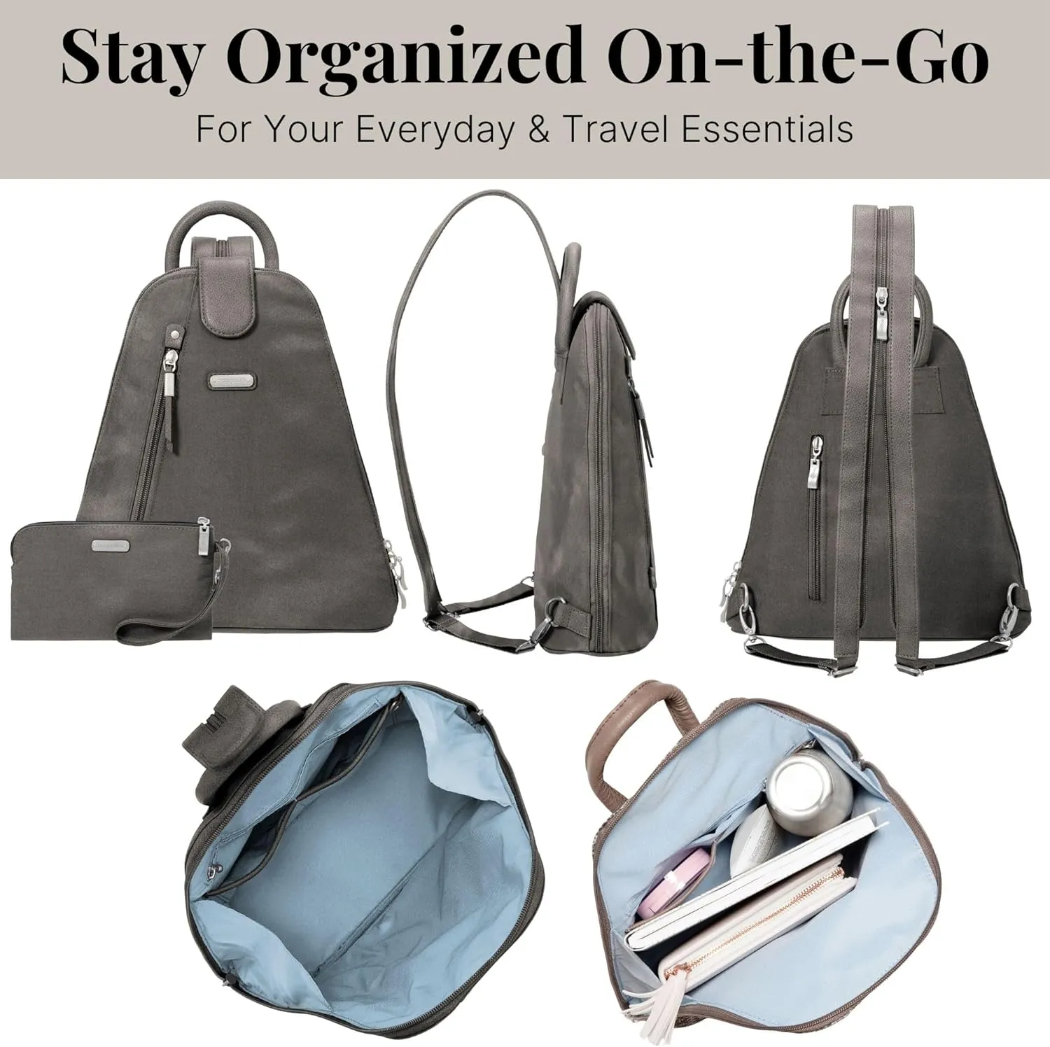 Baggallini Metro Backpack with RFID Phone Wristlet - 9x11 Convertible Sling Bag for Women with Adjustable Shoulder Straps