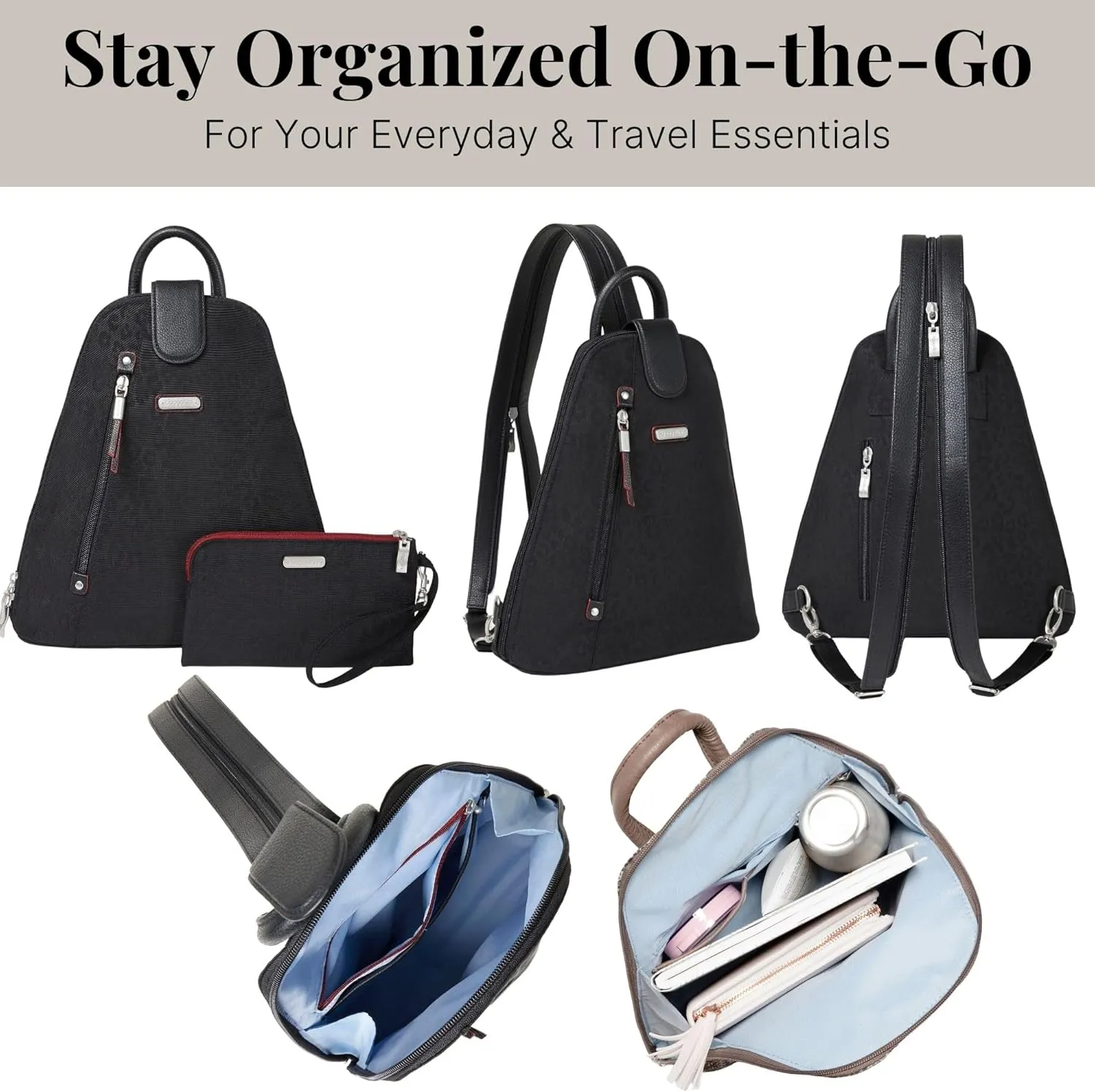 Baggallini Metro Backpack with RFID Phone Wristlet - 9x11 Convertible Sling Bag for Women with Adjustable Shoulder Straps