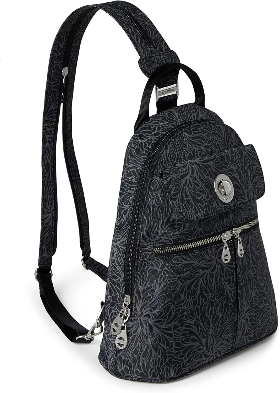 Baggallini Naples Convertible Small Daypack Sling Crossbody, Midnight Blossom