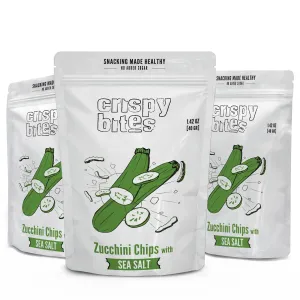 Baked Zucchini Chips, Oven Baked No Oil Added, Vegetable Crisps, No Sugar Added Gluten Free Healthy Snack, Vegan, Veggie Snack Pack, Salad Topper, Sea Salt, 1.42oz Sealable Bags, Pack of 5