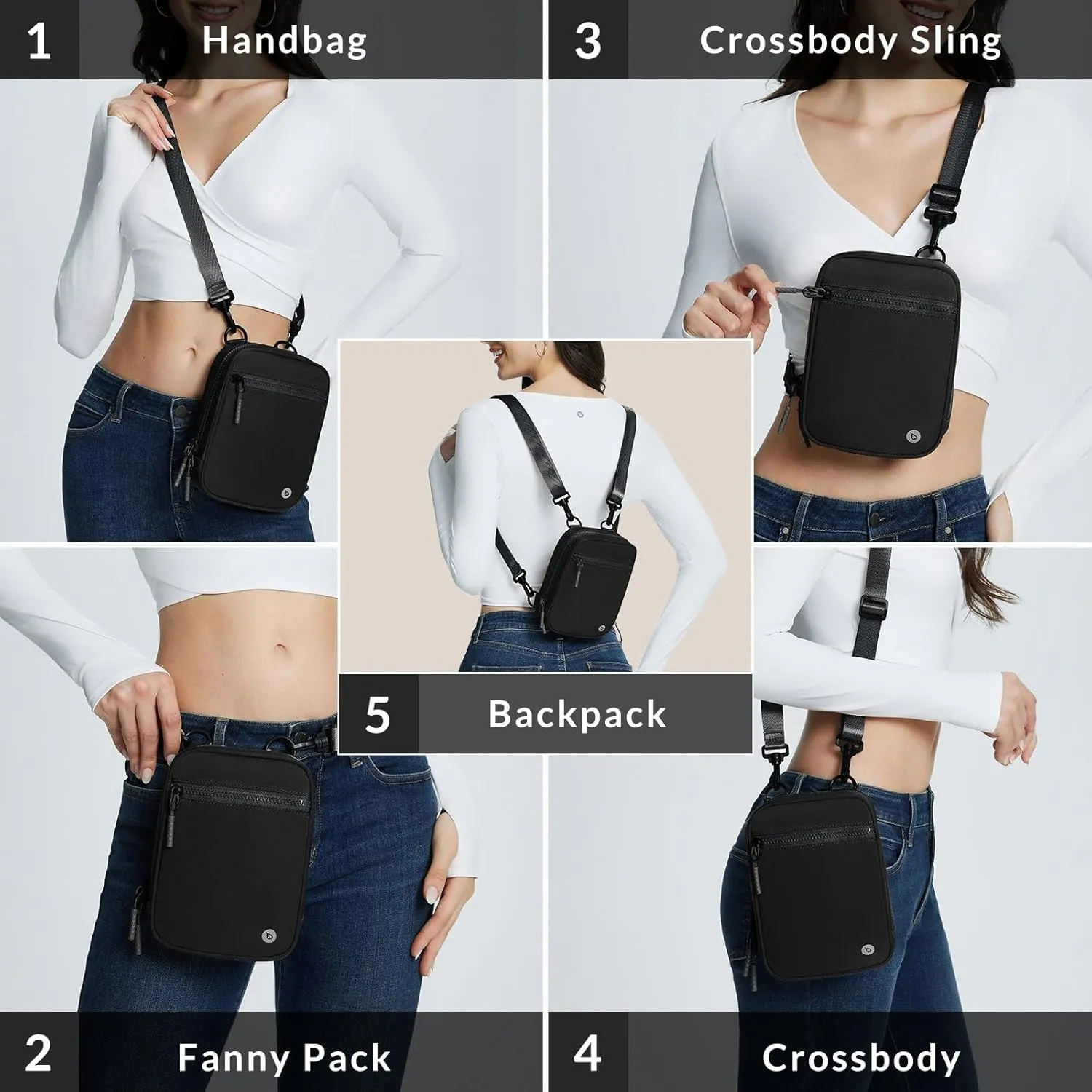 BALEAF Small Crossbody Bag Sling Purse for Women Travel Fanny Pack Belt Bags Cross Body 1.5L Black